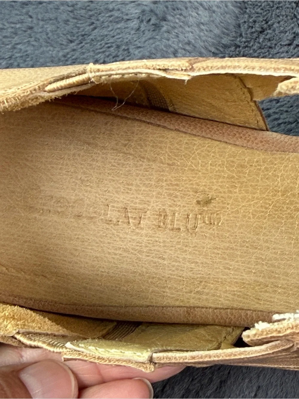 Chocolat Blu Women’s 7.5 Tan Leather Woven Cork Platform Wedge Sandals